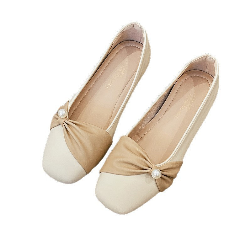 Damen elegante Ballerinas mit modischer Rüschendetail und Perlenakzent EB