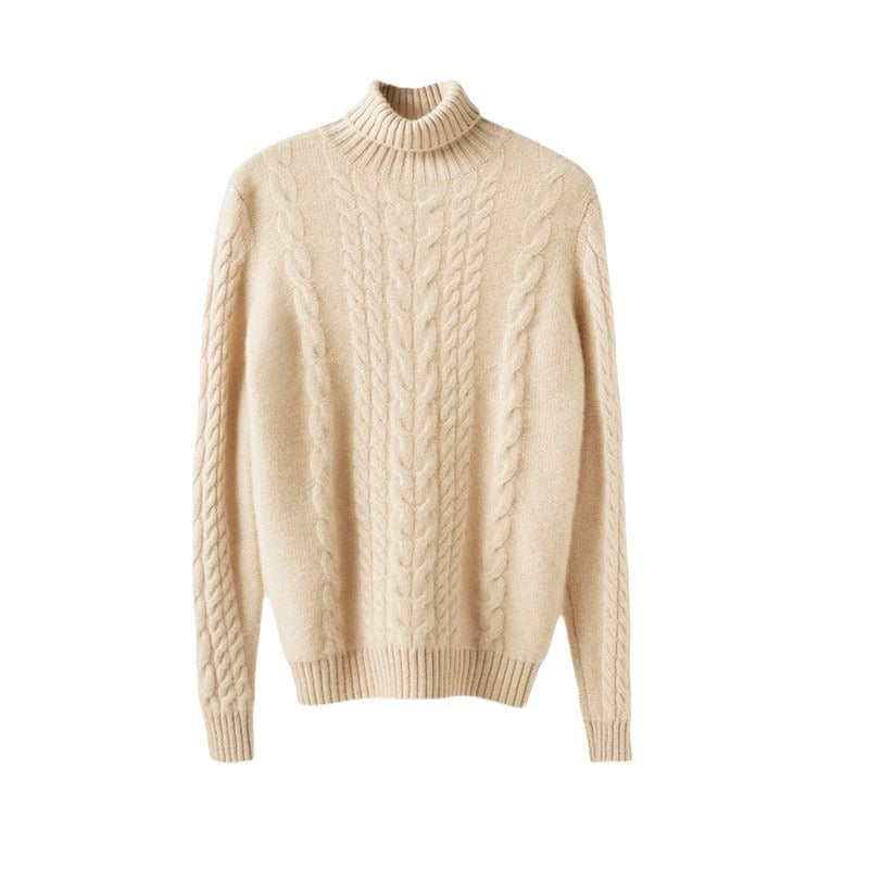Damen Grobstrickpullover mit hohem Kragen und strukturiertem Zopfmuster EB
