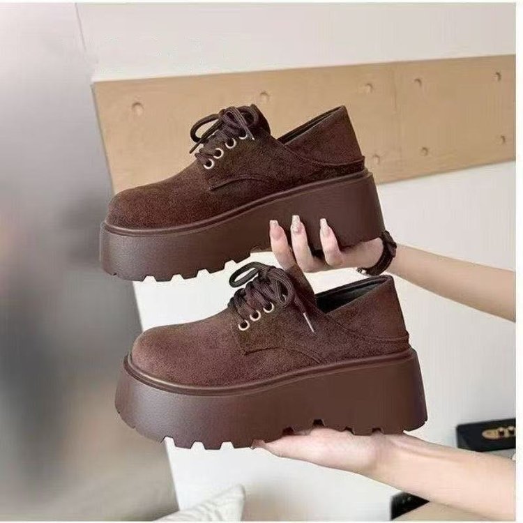 Damen Bequeme Plateau-Schnürschuhe aus Wildleder EB
