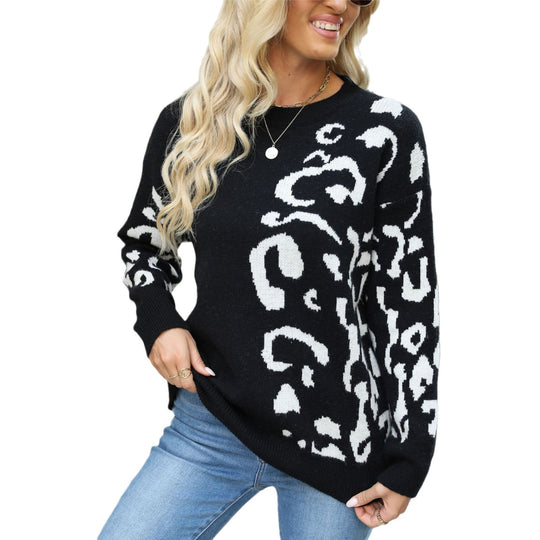 Damen Gemusterter Pullover mit modernem Leopardenmuster und weichem Material EB