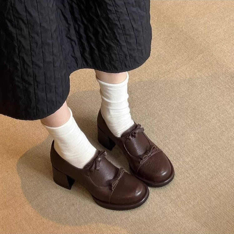 Damen elegante Schnürschuhe mit dekorativen Schleifen und komfortablem Blockabsatz EB