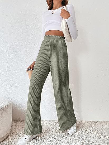 Damen Weite Ripp-Hosen mit elastischem Bund EB