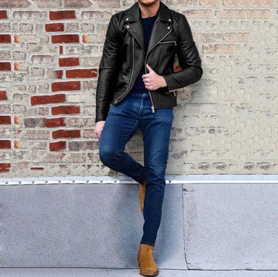 Herren moderne Bikerjacke mit asymmetrischem Reißverschluss und optik EB