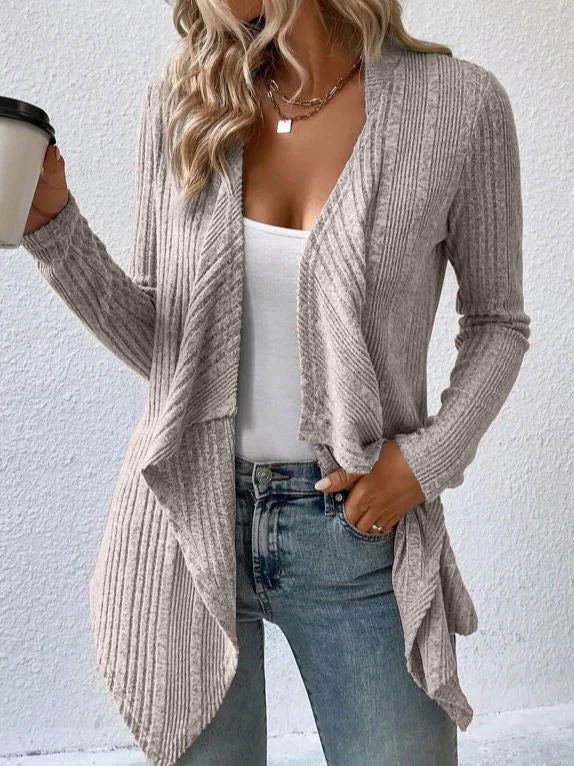 Damen gemütliche Strickjacke mit lässigem Schnitt und asymmetrischem Saum EB