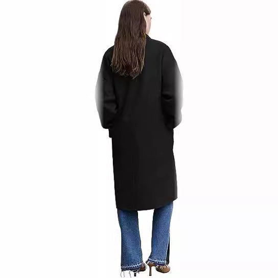 Damen eleganter und lässiger Wollmantel mit doppelter Knopfleiste EB
