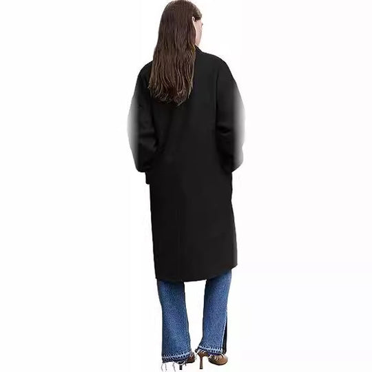 Damen eleganter und lässiger Wollmantel mit doppelter Knopfleiste EB