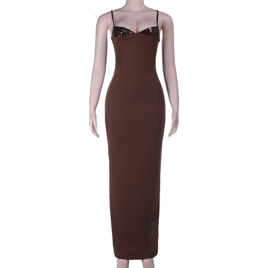 Damen figurbetontes Maxikleid mit schimmerndem Oberteil EB
