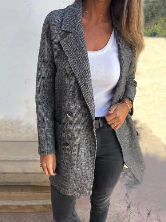 EB | Übercoat - Tailored Fit - Wollmischung - Doppelreiher - Reverskragen - Fischgradmuster