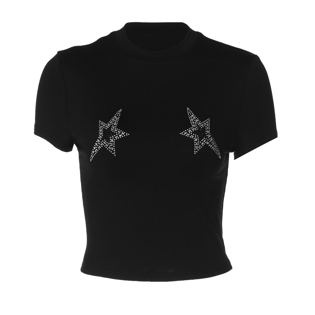 Damen Crop-Top mit glamourösen Sternenapplikationen EB