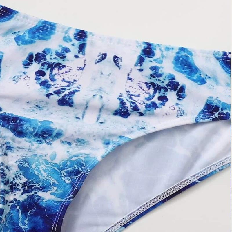 Damen Sport-Bikini mit asymmetrischem Schnitt und modischem Wasser-Motiv EB