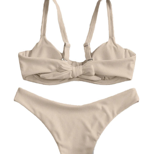 Damen Bikini-Set mit hoch tailliertem Slip und strukturiertem Oberteil EB