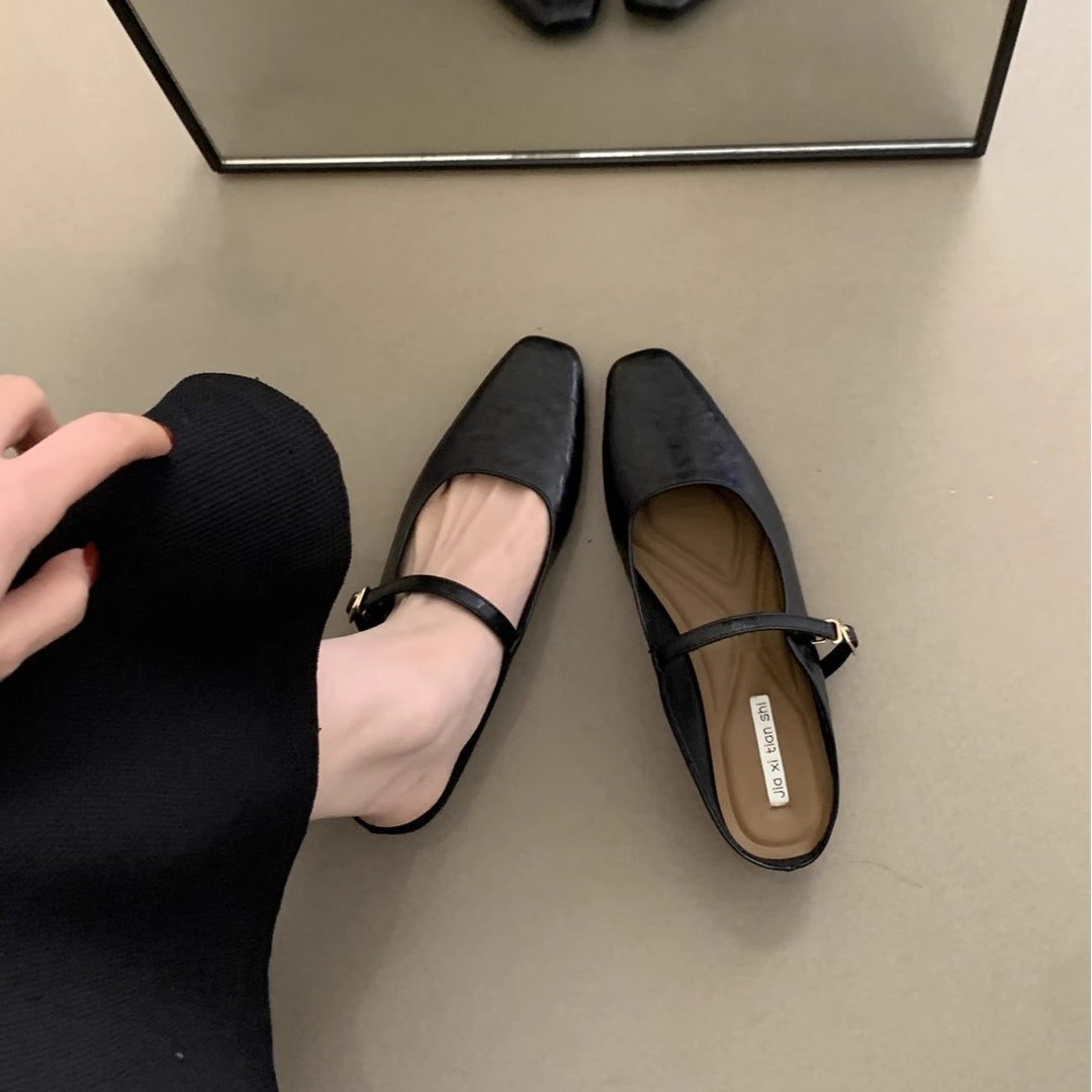 Damen elegante Slip-On Pantoletten mit verstellbarem Riemchen und komfortablem Fußbett EB