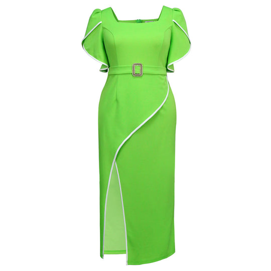 Damen Elegantes Maxikleid mit asymmetrischem Schlitz und Rüschendetails EB