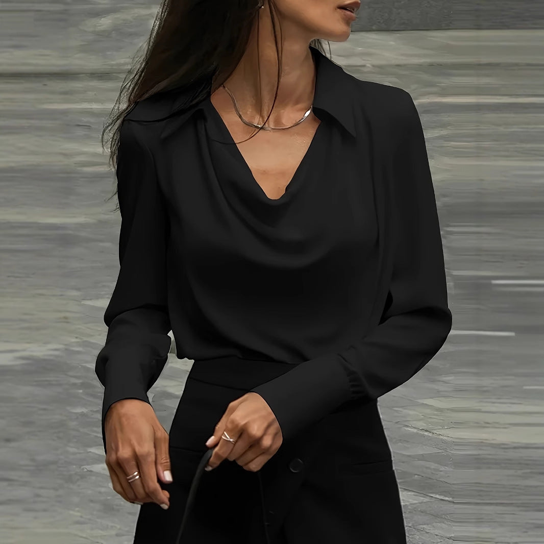 Damen Elegante Bluse mit schwungvollem Ausschnitt und langem Arm EB
