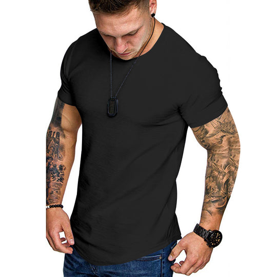 Herren figurbetontes Kurzarm-T-Shirt aus hochwertiger Baumwolle mit Rundhalsausschnitt und bequemen Schnitt EB