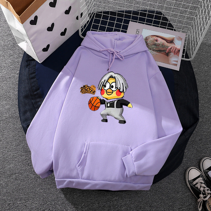 Unisex nan Kapuzenpullover mit Comic-Küken Basketballprint, Kängurutasche und weichem Fleece EB