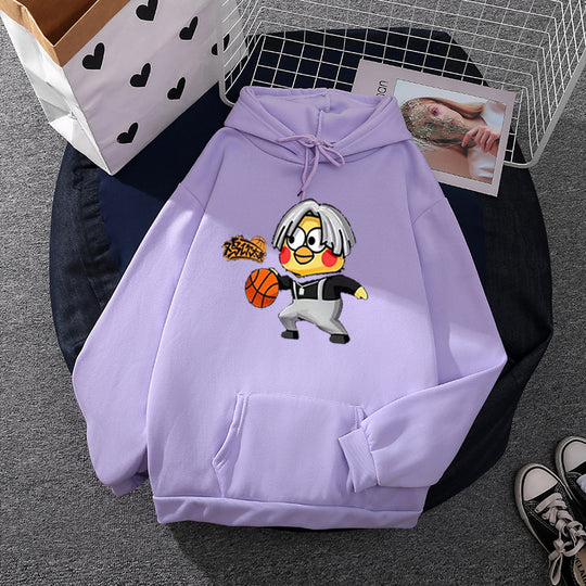 Unisex nan Kapuzenpullover mit Comic-Küken Basketballprint, Kängurutasche und weichem Fleece EB