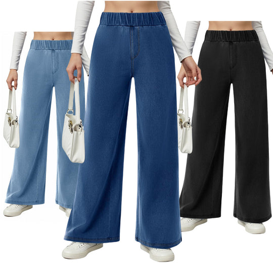 Damen weite Jeanshose mit Elastikbund und seitlichen Taschen EB