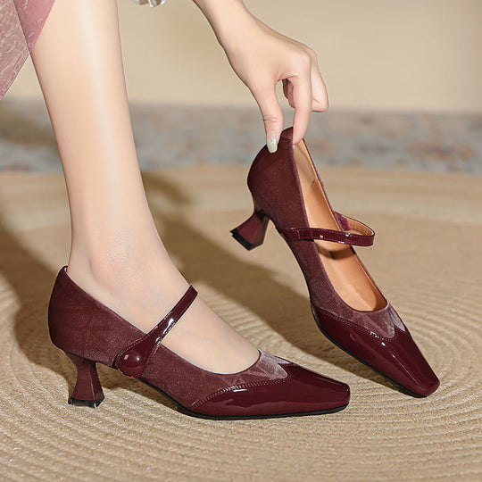 Damen elegante Mary Jane Pumps mit komfortablem Blockabsatz und verstellbarem Riemen EB