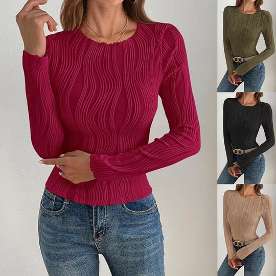 Damen Langarmshirt mit strukturiertem Wellenmuster EB