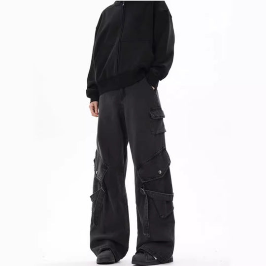 Damen Weite Cargo-Hose mit tiefem Schritt und praktischen Seitentaschen EB