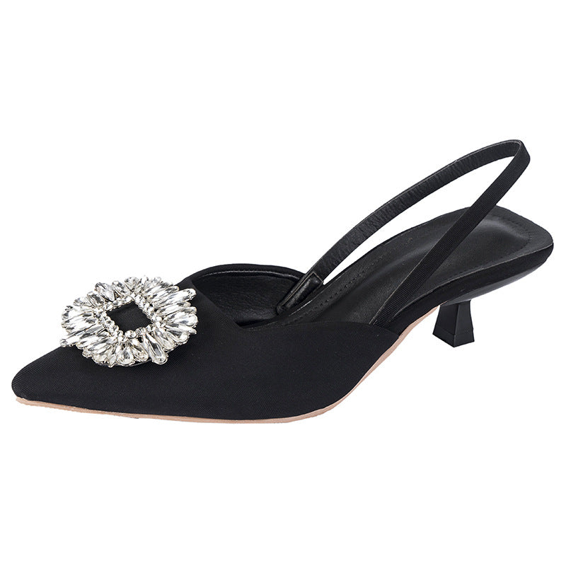 Damen Slingback-Mules mit eleganter Strass-Applikation und niedrigem Absatz EB