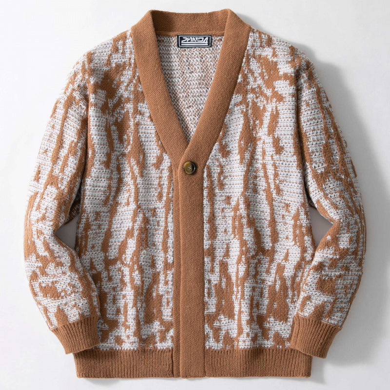 Herren modischer Strick-Cardigan mit stylishem Muster und V-Ausschnitt EB