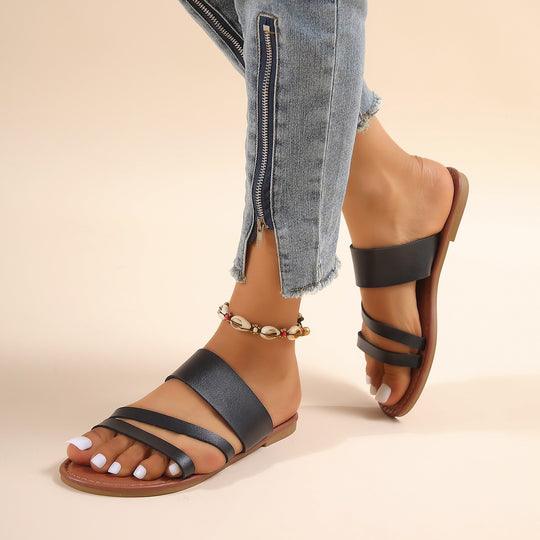 Damen Offene Sandalen mit breiten Riemen und ergonomischer Sohle EB