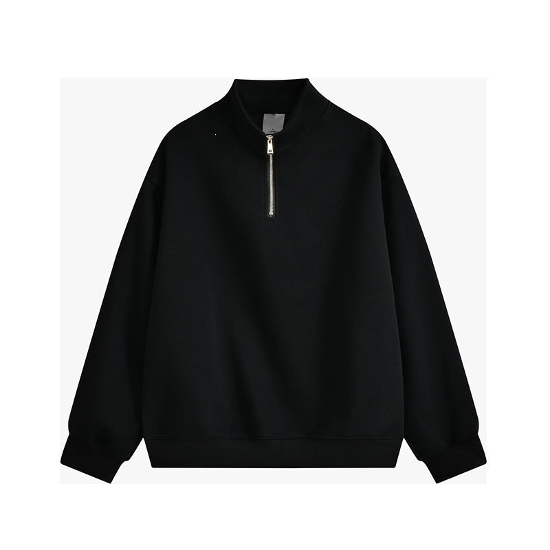 Unisex oversized Halbzip-Sweatshirt mit Stehkragen, Rippbündchen und weichem Fleece-Innenfutter EB