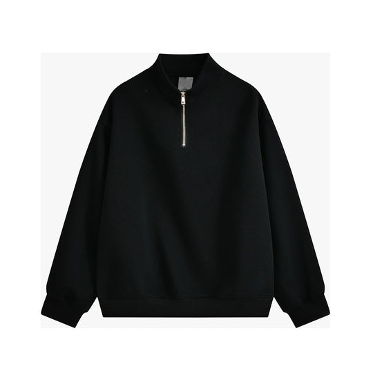 Unisex oversized Halbzip-Sweatshirt mit Stehkragen, Rippbündchen und weichem Fleece-Innenfutter EB