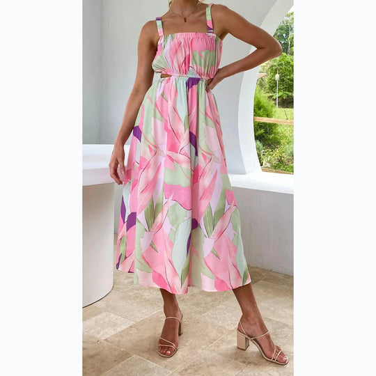 Damen Maxikleid mit elastischem Taillenzug und trägerfreiem Oberteil EB