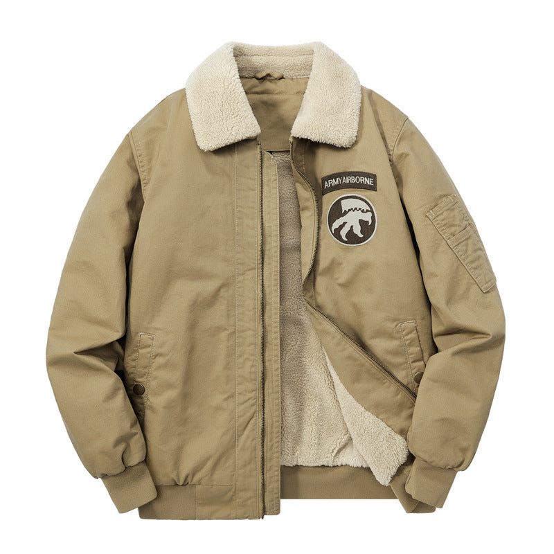 Herren Bomberjacke mit durchgehendem Sherpa‑Futter und Umlegekragen EB