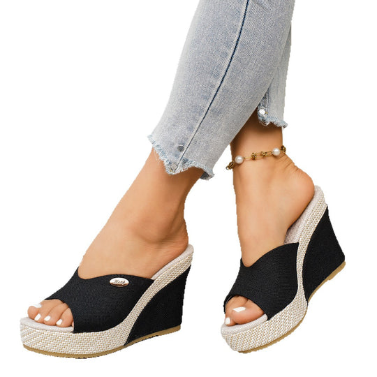 Damen Wedge-Pantoletten mit offenem Zehenbereich und hochgezogener Sohle EB