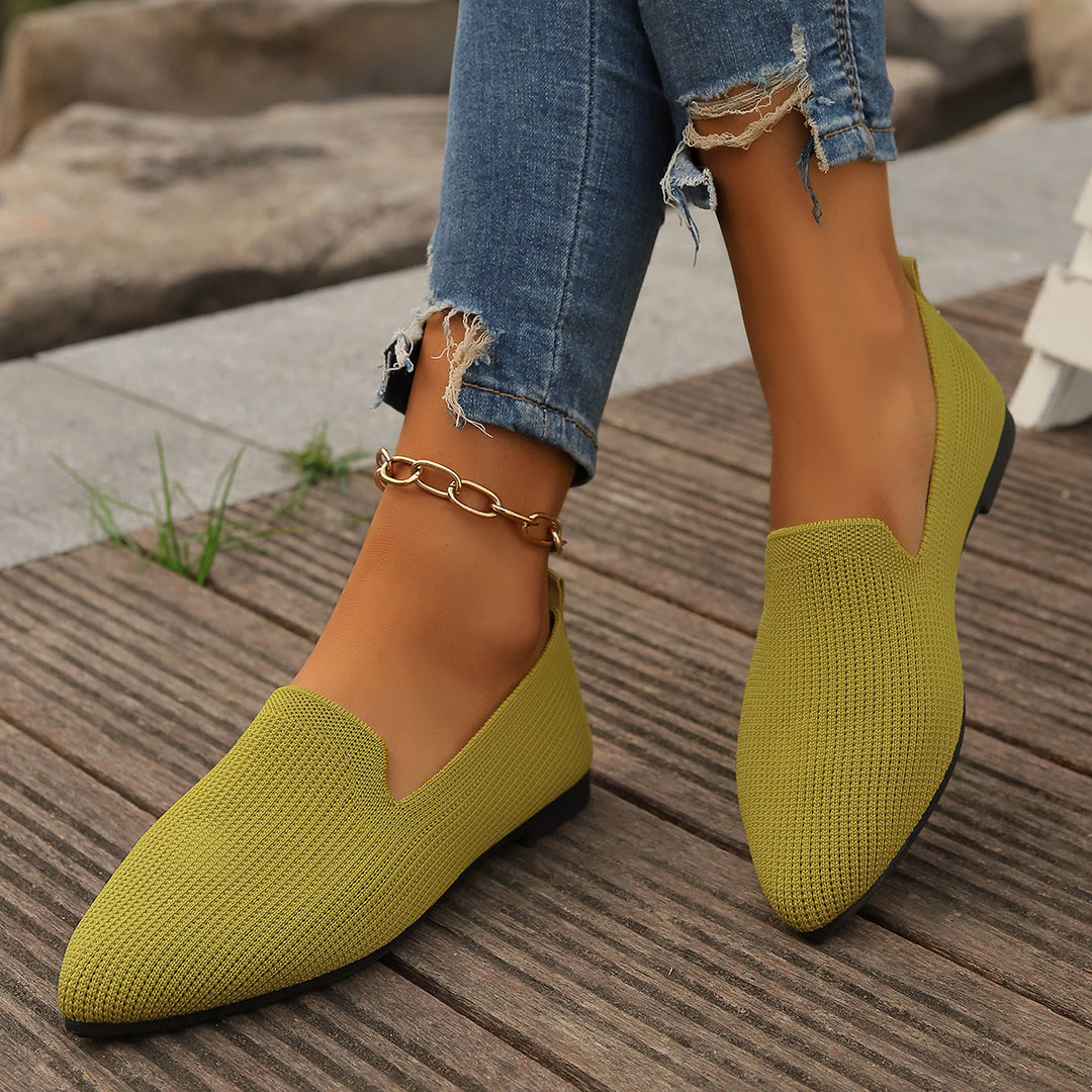 Damen atmungsaktive Strickslipper mit elegantem V-Ausschnitt EB