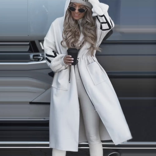 Damen nan Kapuzenmantel mit oversized Schnitt, gestrickten Ärmelbündchen und aufgesetzten Taschen EB