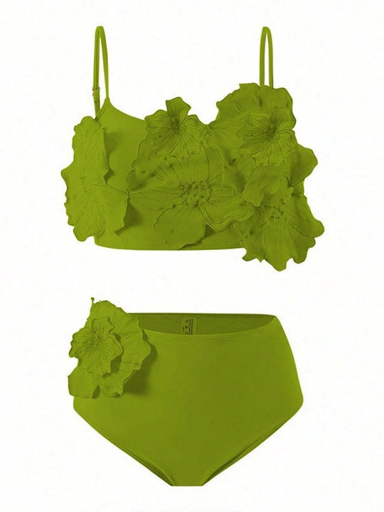 Damen Hoch tailliertes Bikini-Set mit floralem Design EB