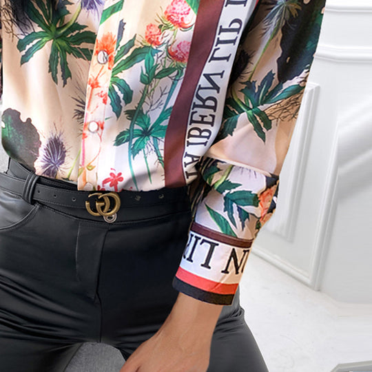 Damen floral bedruckte Bluse mit elegantem Satinfinish EB