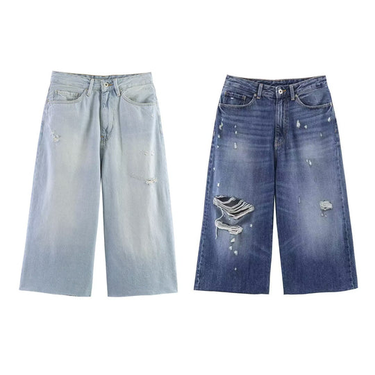Damen weit geschnittene Jeans im lässigen Destroyed-Design EB