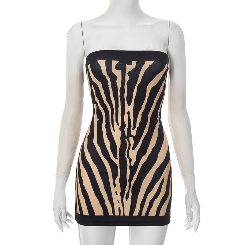 Damen Figurbetontes Bandeau Kleid im Zebra-Design EB