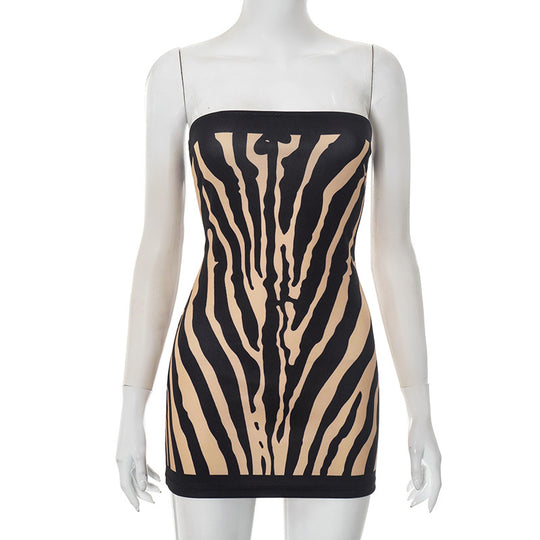Damen Figurbetontes Bandeau Kleid im Zebra-Design EB