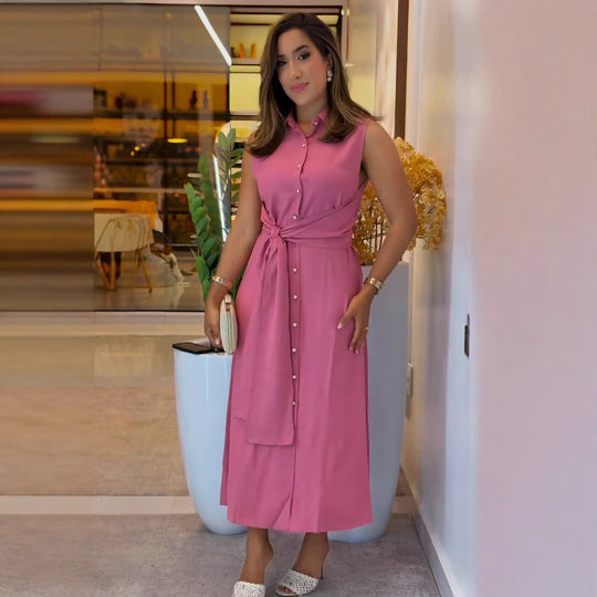 Damen Trägerkleid mit Knoten und Knopfleiste EB