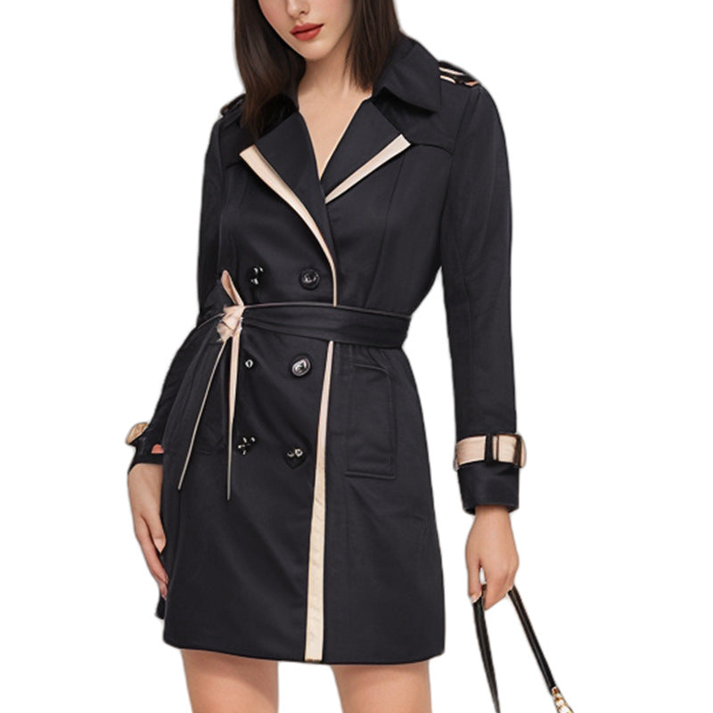 Damen eleganter Kurztrenchcoat mit doppelt knöpfbarer Vorderseite und tailliertem Schnitt EB
