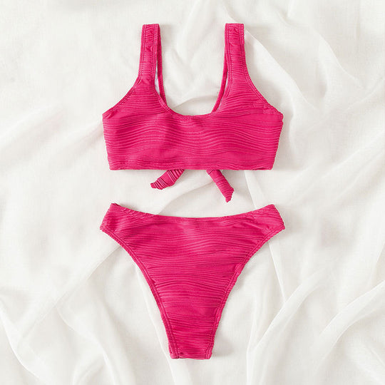 Damen Bandeau-Bikini mit raffiniertem Knoten-Design und hohem Beinausschnitt EB