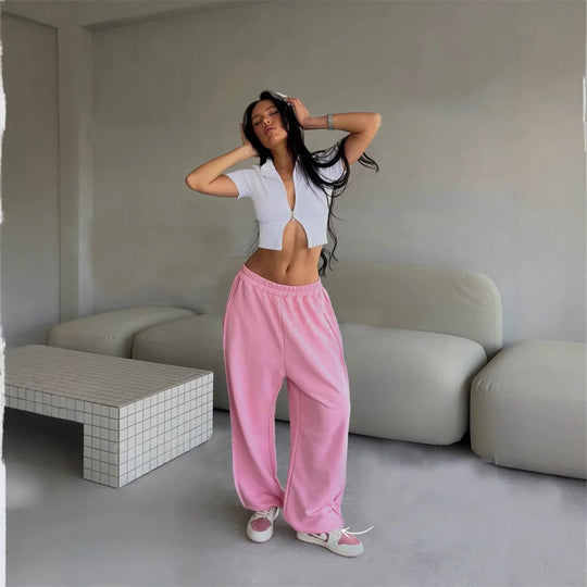 Damen nan weite Lounge-Jogginghose mit elastischem Komfortbund und seitlichen Eingrifftaschen EB