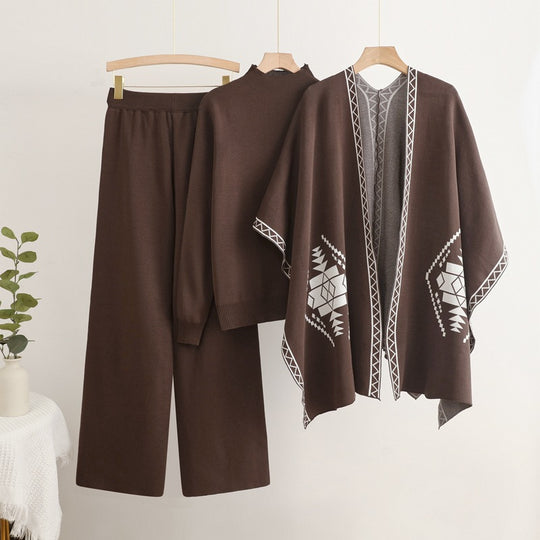 Damen Strick-Loungewear-Set mit außergewöhnlichem Poncho-Stil EB