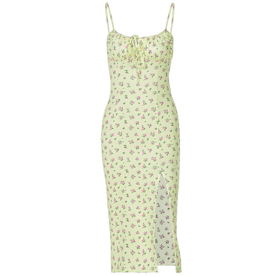 Damen Midi-Kleid mit floralem Muster und raffiniertem Schlitz EB