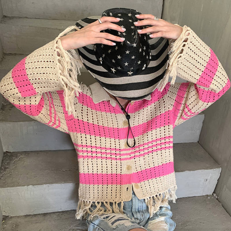 Damen Strickpullover mit bunten Streifen und feinen Detaiils EB