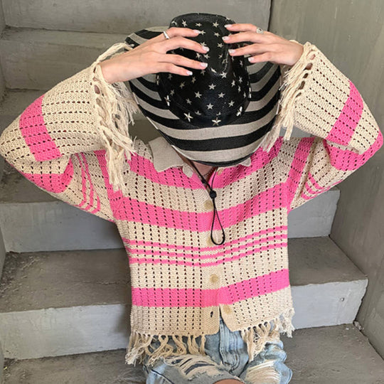 Damen Strickpullover mit bunten Streifen und feinen Detaiils EB