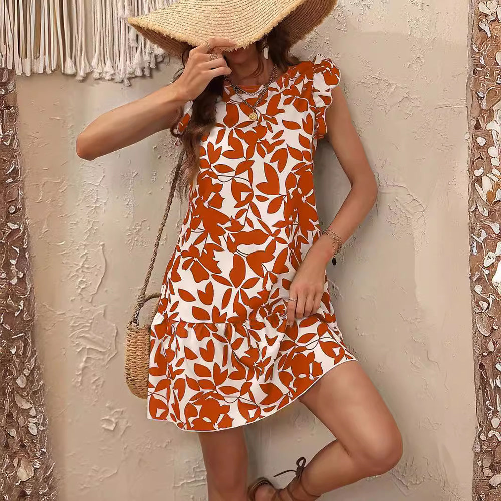 Damen Sommerliches Minikleid mit Rüschen und floralem Druck EB