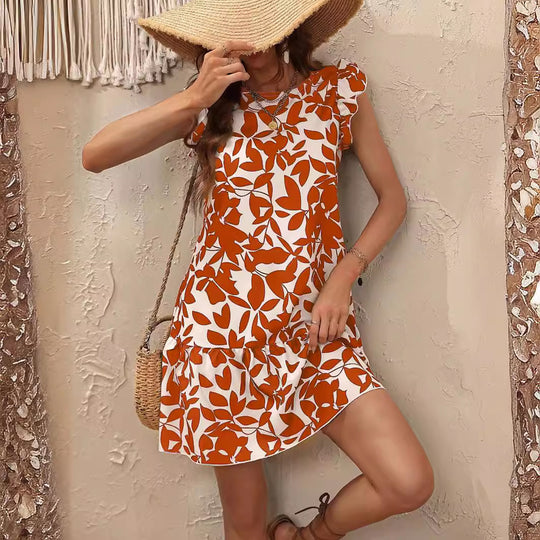 Damen Sommerliches Minikleid mit Rüschen und floralem Druck EB